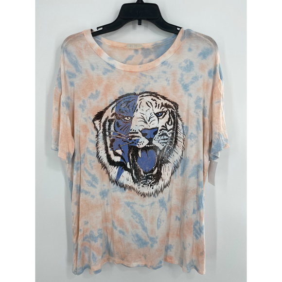 Wst Cst NWT Lightning Tiger Tie Dye Short Sleeve Crew Neck Tee Blue Pink L New - Picture 2 of 7